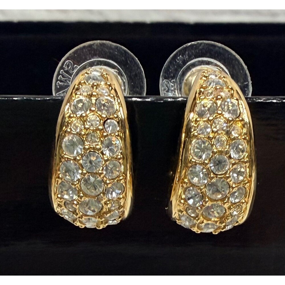 Swarovski S.A.L. Pave Encrusted Post Earrings Crystal Yellow Gold Tone Glam